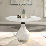 Koen - Round Dining Table, Engineering Marble Top - White & Black - R&R Furniture Gallery (Fountain Valley, CA)