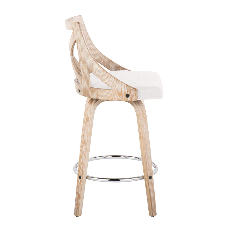 Lumi Source Charlotte farmhouse counter stool set with swivel, round footrest, fixed height, natural wood finish, set of 2