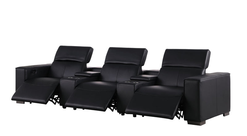 1208 - Leather Sofa With 3 Power Recliners And Two Storage Consoles