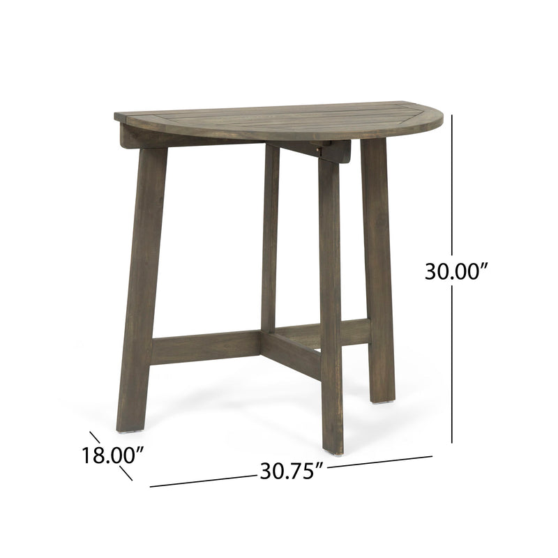 Noble House outdoor 3 piece half round folding bistro set with two chairs and a round table, suitable for patio or garden use.