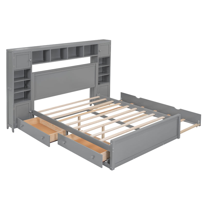 DreamHaus cabinet bed with integrated shelf, sockets, and twin long trundle, featuring a sleek, space-saving design.