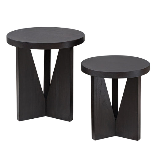 Uttermost Nadette nesting tables set of 2 with sleek modern design and wood finish, perfect for living room or accent space.