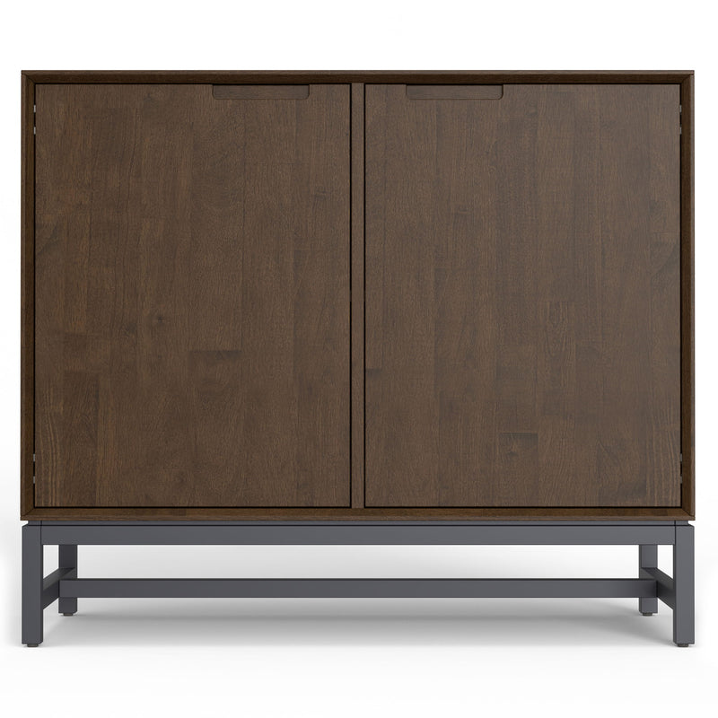 Simpli-Home Banting solid wood sideboard buffet with metal frame, modern industrial design, ideal for dining room storage.