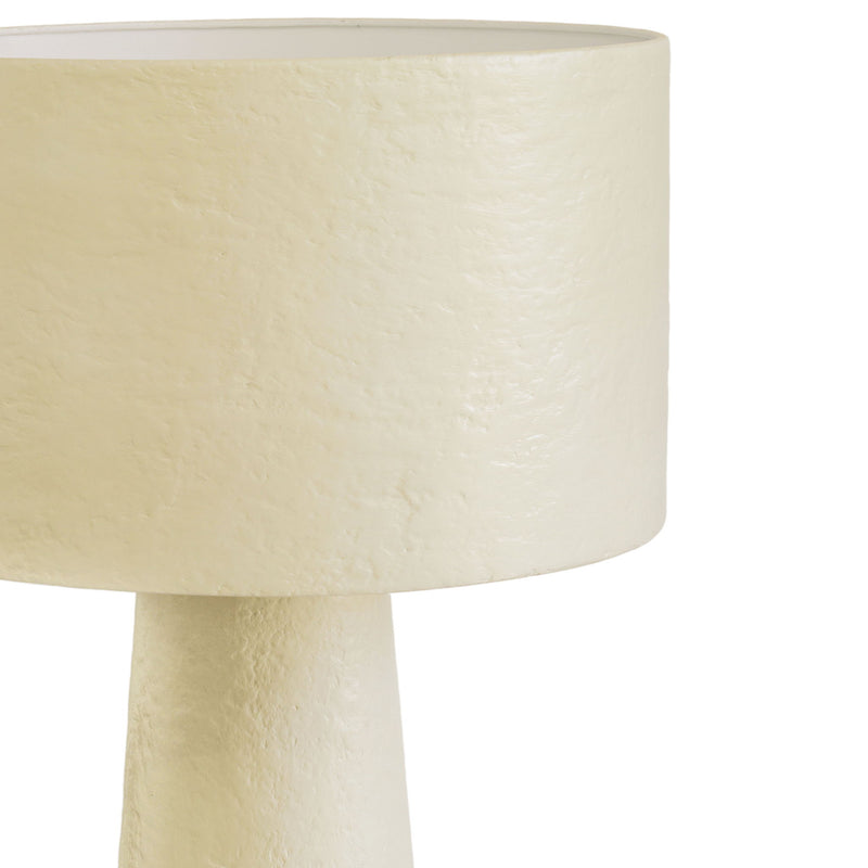 Cream Yala Papier Mache Floor Lamp by TOV Furniture with a textured, round base and a tall cylindrical shade for stylish lighting.