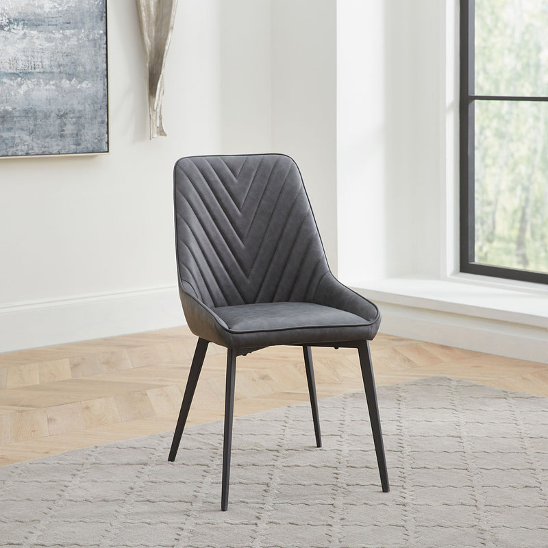 Lucia Upholstered Dining Chair in Charcoal Synthetic Leather and Black Metal