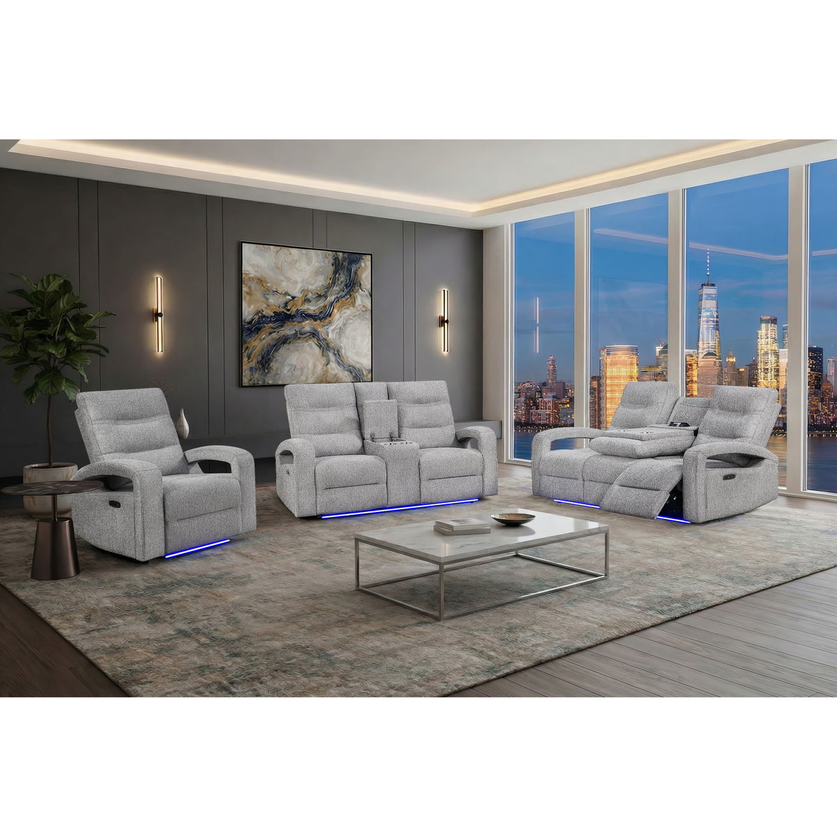 Isolde - Power Reclining Sofa, LED Lighting - Gray