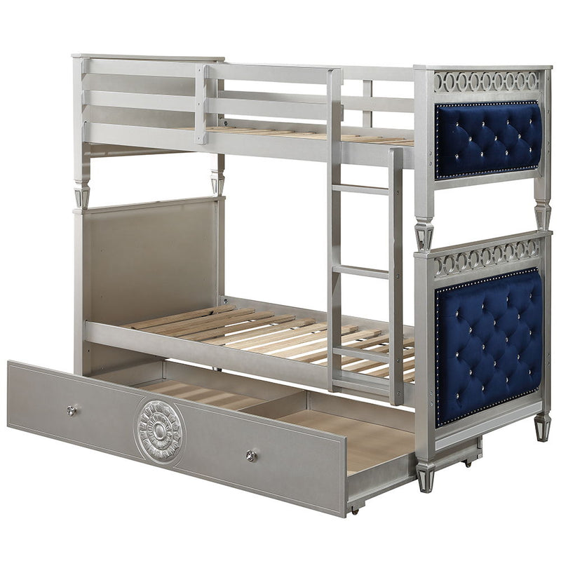 Varian - Twin Over Twin Bunk Bed - Blue Velvet & Silver
