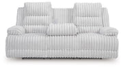 Rhines Falls - Reclining Power Sofa With Drop Down Table - Alloy - R&R Furniture Gallery (Fountain Valley, CA)