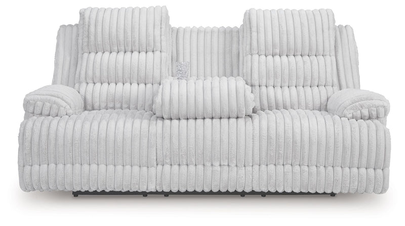 Rhines Falls - Reclining Power Sofa With Drop Down Table - Alloy - R&R Furniture Gallery (Fountain Valley, CA)