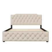 Upholstered Platform Bed With Trundle And 2 Sets Of USB Ports On Each Side, Fabric - R&R Furniture Gallery (Fountain Valley, CA)