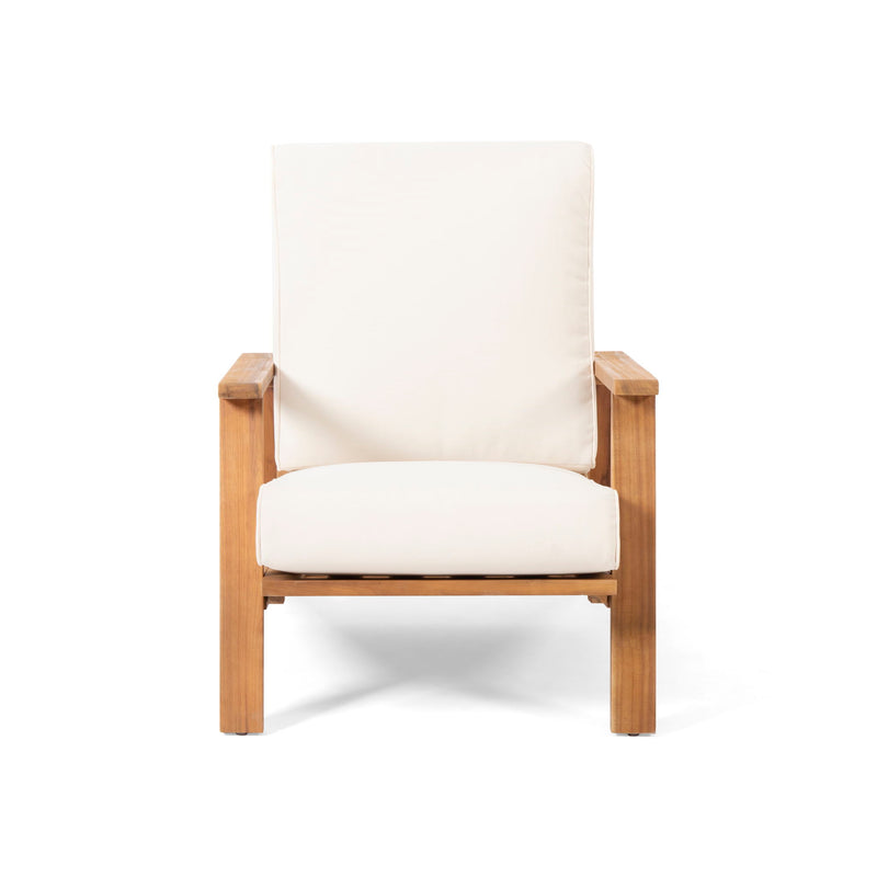 Noble House outdoor patio lounge chair with armrests and cushioned seat, perfect for outdoor relaxation and seating.