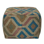Johanna handcrafted square accent pouf by Simpli-Home, featuring textured fabric and plush cushion for stylish seating or decor.