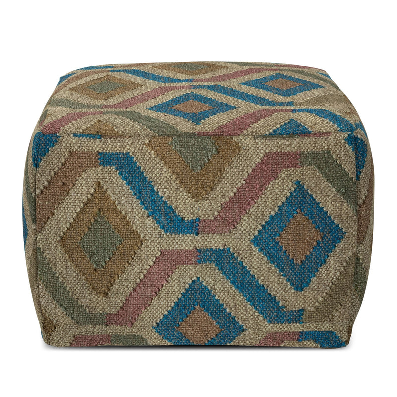Johanna handcrafted square accent pouf by Simpli-Home, featuring textured fabric and plush cushion for stylish seating or decor.