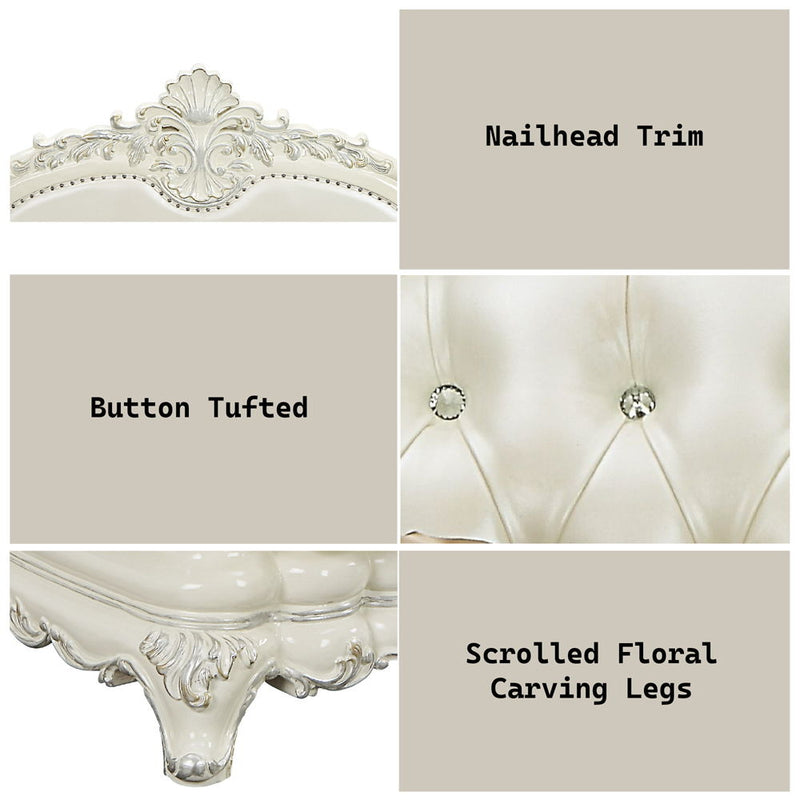 Adara - Sofa With 7 Pillows - Pearl White Synthetic Leather & Antique White - R&R Furniture Gallery (Fountain Valley, CA)