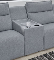 Signature Design by Ashley Modmax II reclining sectional in salt and pepper fabric, showing its plush cushions and reclining features.