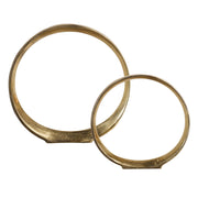 Pair of gold Jimena ring sculptures by Uttermost, modern decorative figurines in a set of two for stylish home decor.