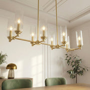 Willow - 8 Lights Island With Clear Ribbed Pendant Lamp Satin - Antique Brass / Clear / Gold - R&R Furniture Gallery (Fountain Valley, CA)