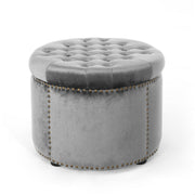 Elegant Round Ottoman Footstool With Studded Rim - R&R Furniture Gallery (Fountain Valley, CA)