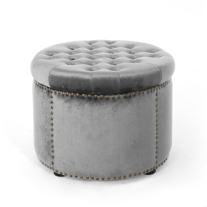 Elegant Round Ottoman Footstool With Studded Rim - R&R Furniture Gallery (Fountain Valley, CA)