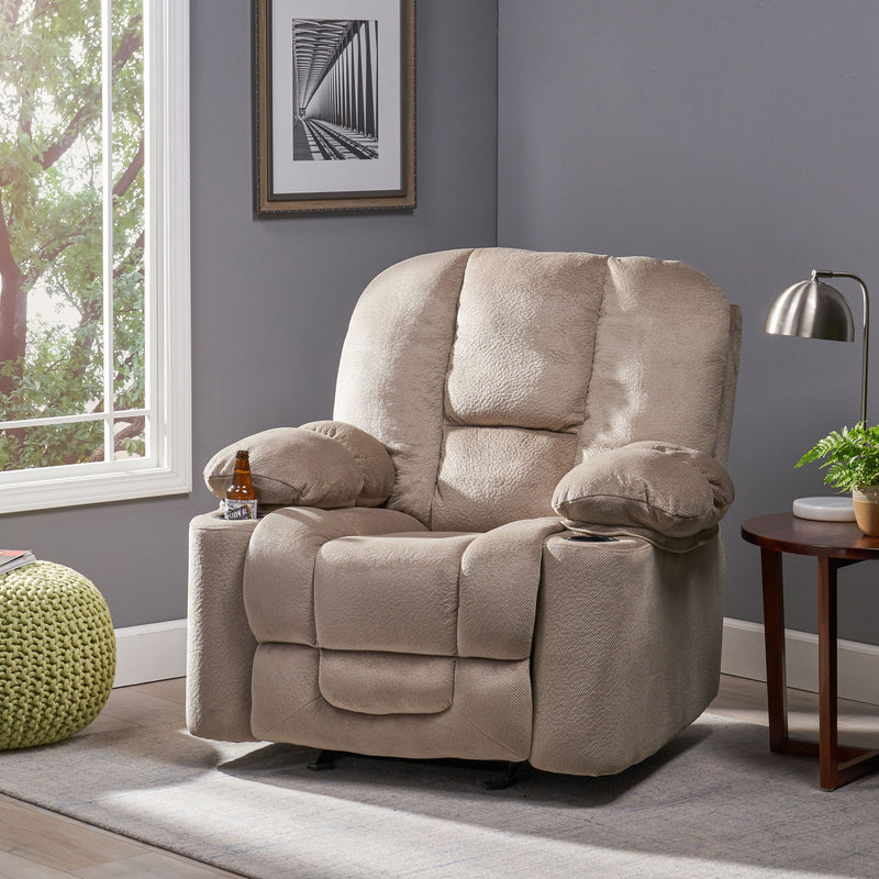 Luxurious Manual Recliner Chair With Skin-Friendly Fabric And Dual Cup Holders - R&R Furniture Gallery (Fountain Valley, CA)