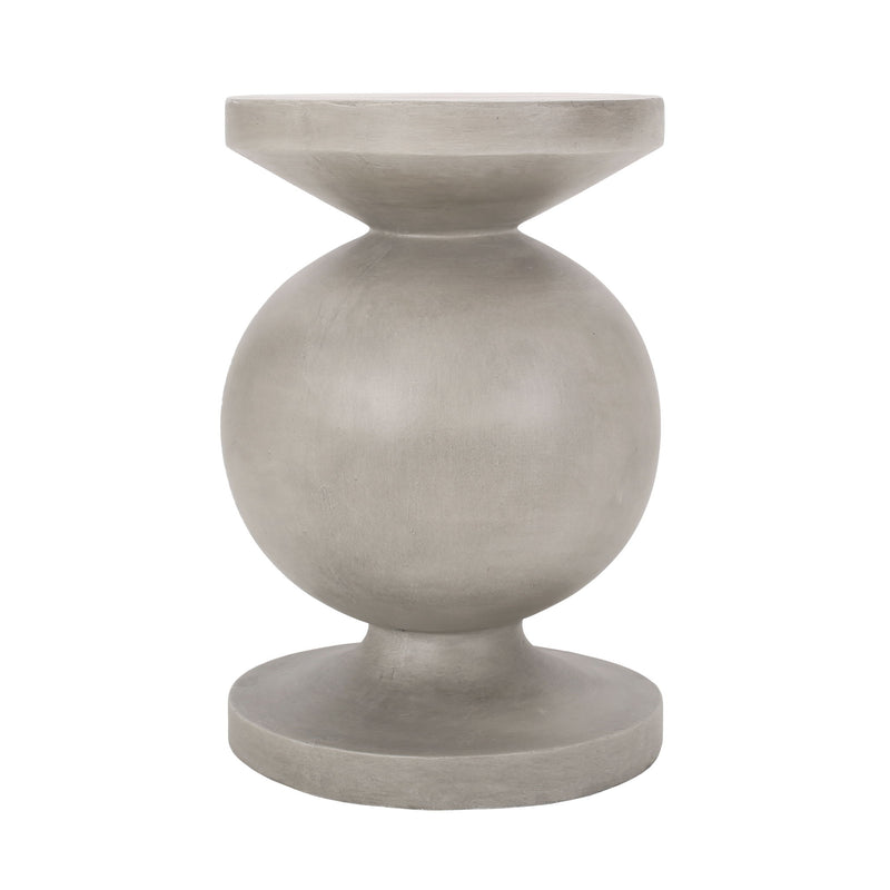 Noble House outdoor natural end table with a round wooden top and metal frame, ideal for patio or garden decor.