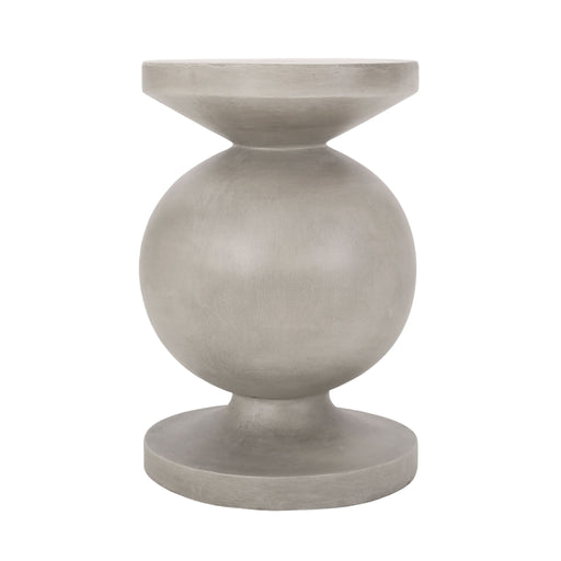 Noble House outdoor natural end table with a round wooden top and metal frame, ideal for patio or garden decor.
