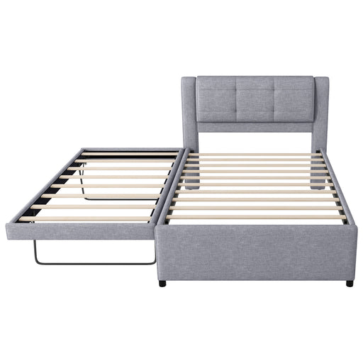 Upholstery Platform Bed With Trundle, Trundle Can Be Flat Or Erected - R&R Furniture Gallery (Fountain Valley, CA)