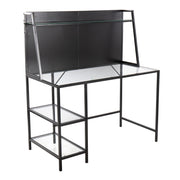 Lumi Source Geo Tier Contemporary Desk with geometric wood accents and sleek black metal frame, ideal for modern home office spaces.