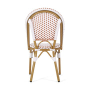 Set of two outdoor rattan and aluminum French bistro chairs by Noble House, featuring woven rattan seats and metal frames.