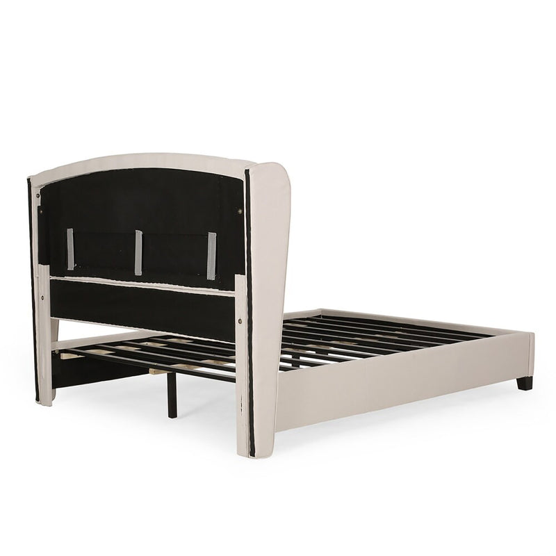 Twilight Fully Upholstered Fabric Wingback Queen Bed - Ivory - R&R Furniture Gallery (Fountain Valley, CA)