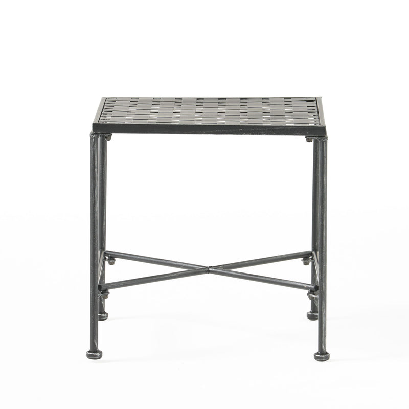 Outdoor Square Side Table With X Shaped Iron Frame - Black - R&R Furniture Gallery (Fountain Valley, CA)