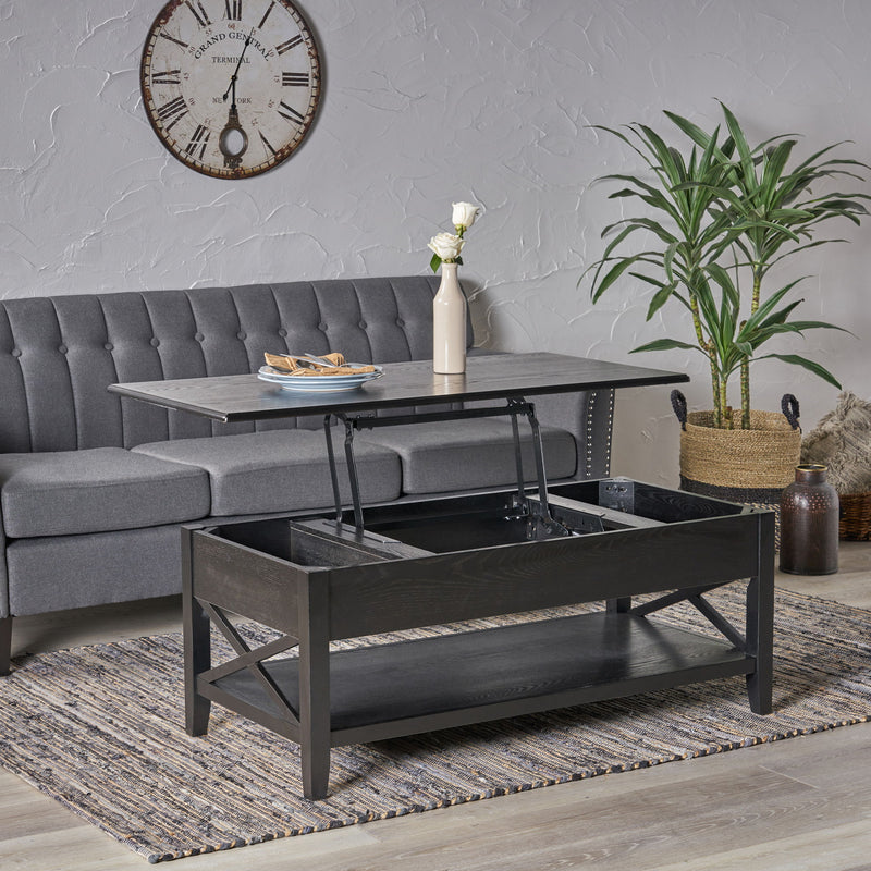 Decatur - Farmhouse Lift Top Coffee Table With Storage - Black / Ash - R&R Furniture Gallery (Fountain Valley, CA)