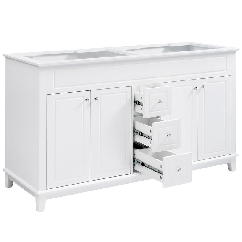 Bathroom Vanity Cabinet Only, 3 Drawers & 4 Doors & Double Layer Shelves - White