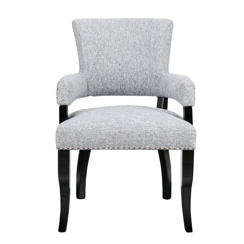 Elegant Arm Dining Chair With Brass Nail Head Detailing - R&R Furniture Gallery (Fountain Valley, CA)