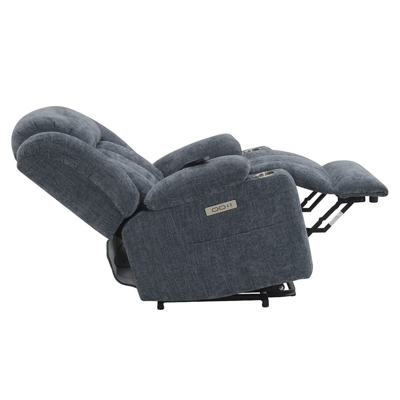 Omarion - Power Recliner With Lift, Heating & Massage - Blue Chenille - R&R Furniture Gallery (Fountain Valley, CA)