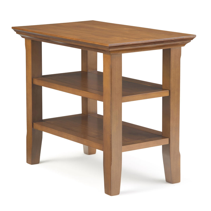 Handcrafted Acadian narrow side table by Simpli-Home with a sleek wooden design and smooth finish, perfect for small spaces.