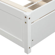 DreamHaus platform storage bed with wood frame, two drawers, and headboard, showcasing its modern design and functional storage.