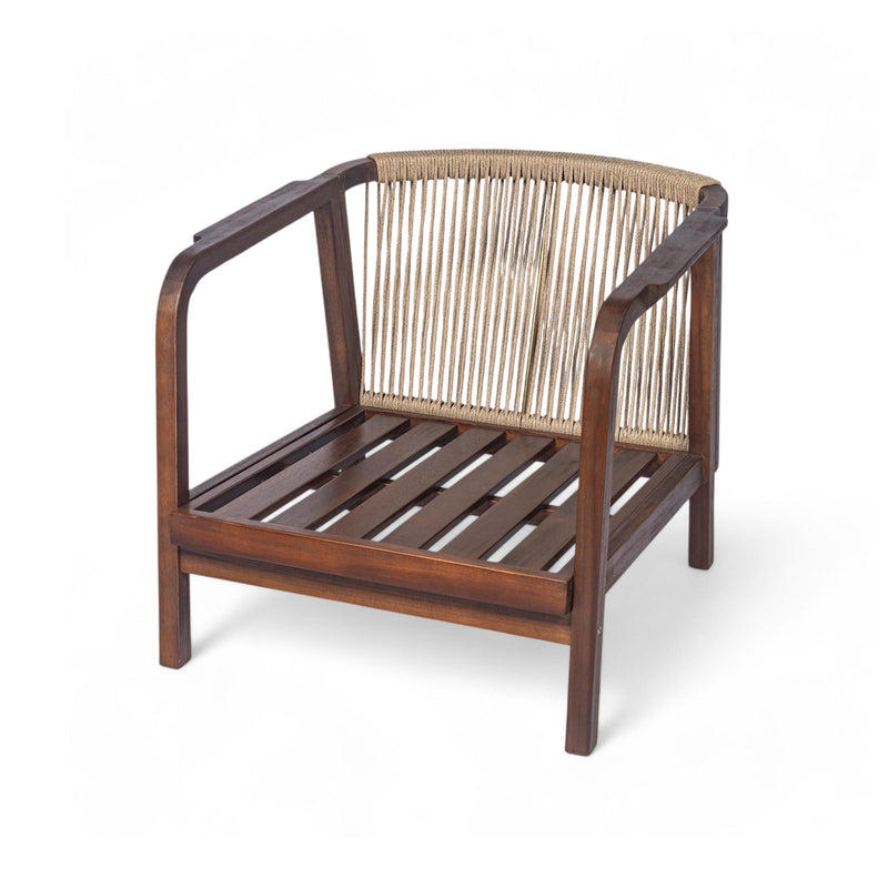 Outdoor Lounge Chair With Woven Backrest, Solid Wood Frame, Comfortable Cushions - R&R Furniture Gallery (Fountain Valley, CA)