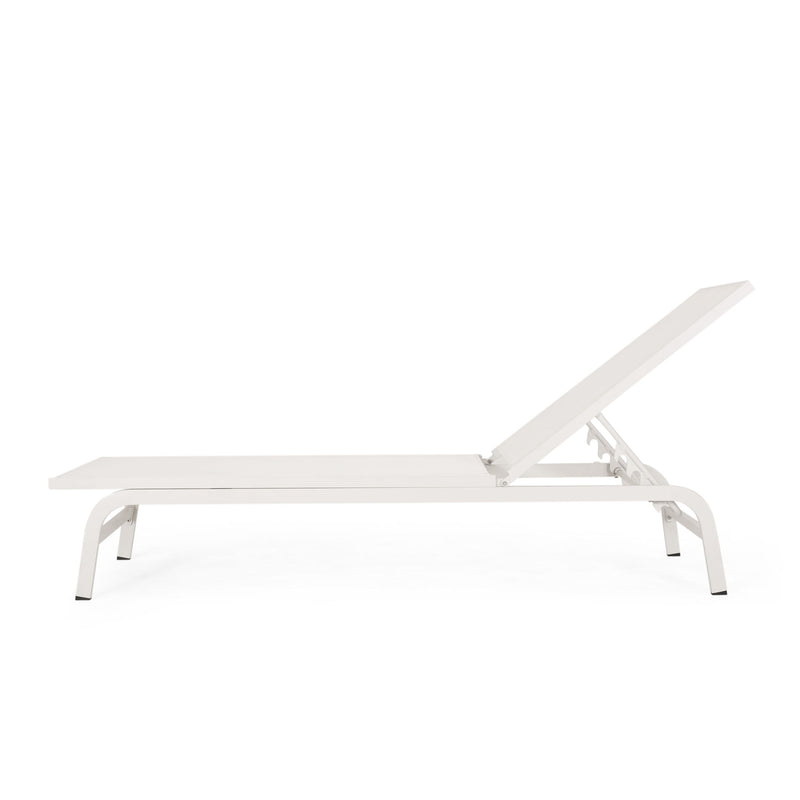 Noble House Finn outdoor chaise lounge with modern design, featuring a sleek frame and comfortable cushion for outdoor relaxation.