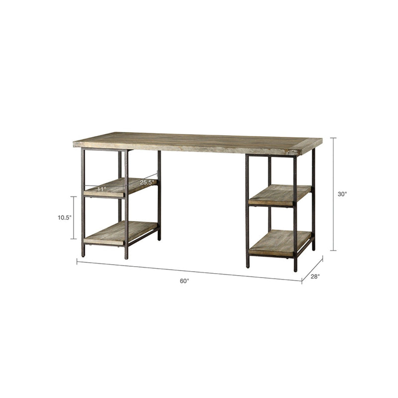 Industrial Style Metal Frame Accent Desk With Side Shelving - Gray - R&R Furniture Gallery (Fountain Valley, CA)