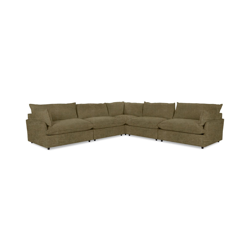 Classic Home Caplan modular sectional sofa in a modern living room with neutral upholstery and multiple seating sections.