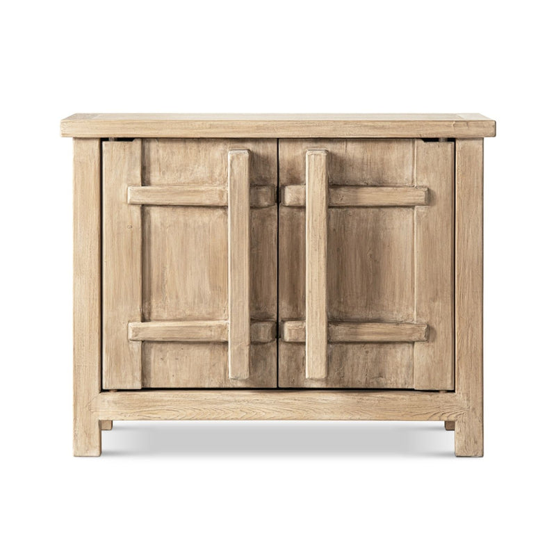 Jennifer Taylor Home Rowan 2-door accent cabinet in natural wood finish, showcasing sleek design and storage space.