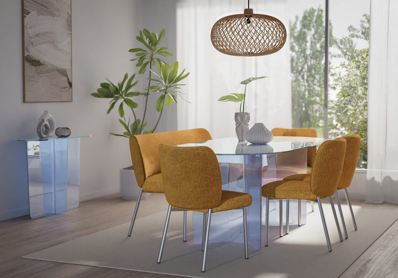 Fomo Chenille-upholstered Stainless Steel Base Settee in Pineapple