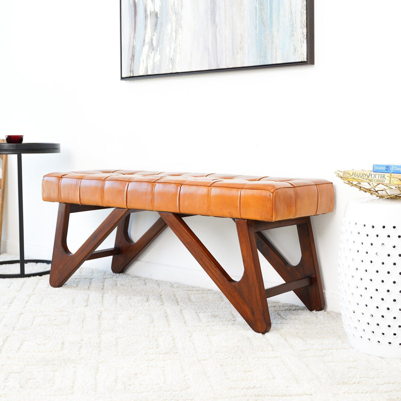 Mia - Bench With Buttons - Brown / Rustic - R&R Furniture Gallery (Fountain Valley, CA)
