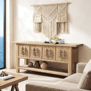 Jennifer Taylor Home Rowan sideboard with lower shelf in natural finish, showcasing its modern design and spacious storage.