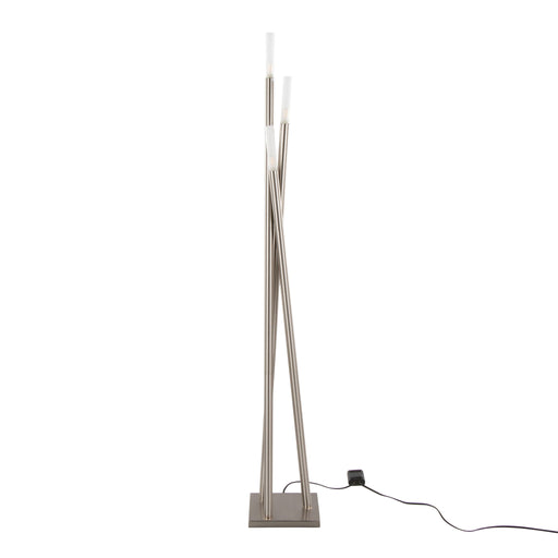 Lumi Source Icicle contemporary nickel floor lamp with sleek, modern design and multiple light fixtures standing on a flat surface.