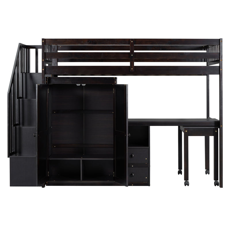 Loft Bed With Stairs, Bookshelf, Drawers, Desk & Wardrobe, Space Saving Multifunctional Furniture - R&R Furniture Gallery (Fountain Valley, CA)