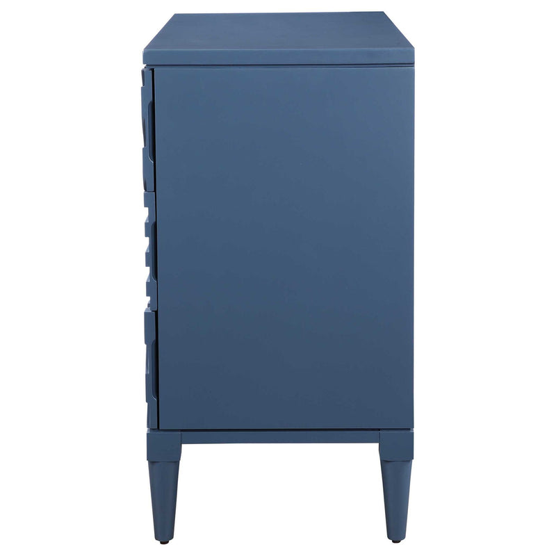Uttermost Colby accent drawer chest with a sleek wooden finish and modern metal handle design.