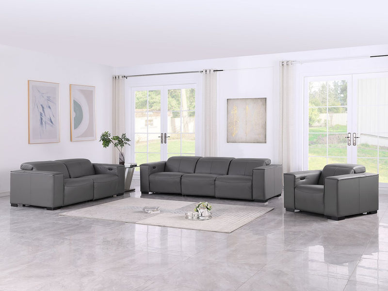 1208 - Leather Reclining Set (Sofa, Loveseat & Chair With 5 Power Recliners) - R&R Furniture Gallery (Fountain Valley, CA)
