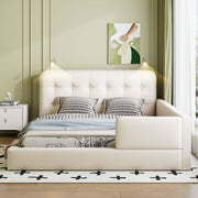 Queen Size Upholstered Platform Bed With 2 Reading Lights - White - R&R Furniture Gallery (Fountain Valley, CA)